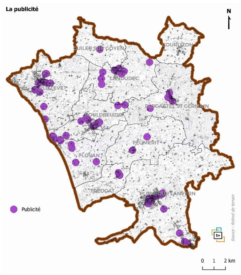Extrait de l’atlas communal de repérage des publicités du territoire, RLPi de la Communauté de Communes du Haut Pays Bigouden par Territoire+.