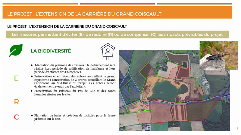 Extrait support de présenta'on des mesures ERC (Eviter, Réduire, Compenser) des impacts prévisibles du projet, PLU de la commune déléguée de Saint-Sulpice des Landes par Territoire+.