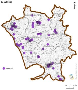 Extrait de l’atlas communal de repérage des publicités du territoire, RLPi de la Communauté de Communes du Haut Pays Bigouden par Territoire+.